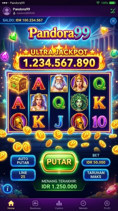 Tampilan utama aplikasi pandora99 yang menarik dan intuitif.